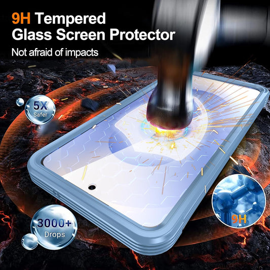 iTape Waterproof Phone Case Compatible with Samsung Galaxy S25 Edge, Tempered Glass Cover 360° Full Body Heavy Duty Protective Cover Shockproof and Shatterproof Wireless Charging Blue