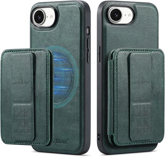 Magnetic Leather Phone Case for iPhone 16E, （RFID） Card Slot Wallet Flip Folding Stand, Wireless Charging Phone Case for iPhone 16E（RFID） Green