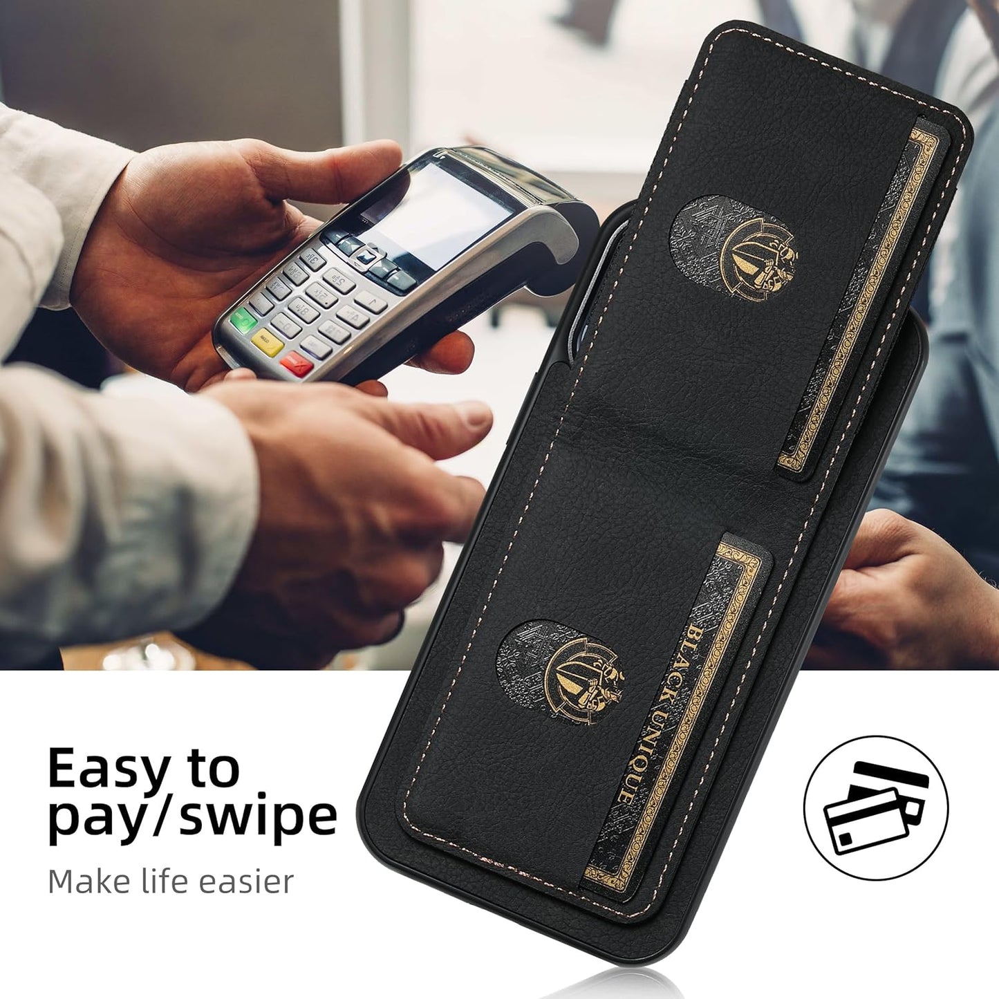Litchi Texture Phone Case for iPhone 13 Pro - Ultra-thin Simple Card Holder Phone Case with Stand Durable Buffer [Shockproof TPU Inner Shell] Brown