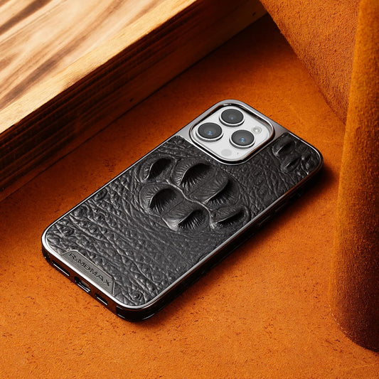 Crocodile pattern phone case for iPhone 15 Pro max, shockproof and drop-proof phone case, genuine leather crocodile pattern phone protective case Black